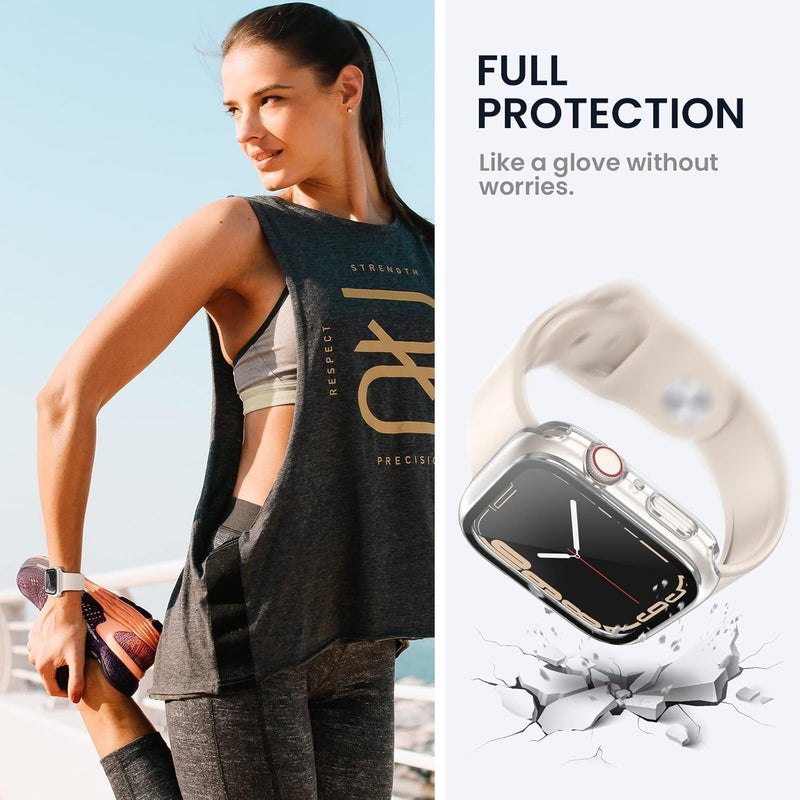 Tensea (2 in 1) for Waterproof Apple Watch Screen Protector Case 44mm SE 3/SE 2nd Generation/SE/Series 6/5/4 Accessories, 360 Front and Back, iWatch Face Cover with Tempered Glass for Women Men, 44 mm - Image 5